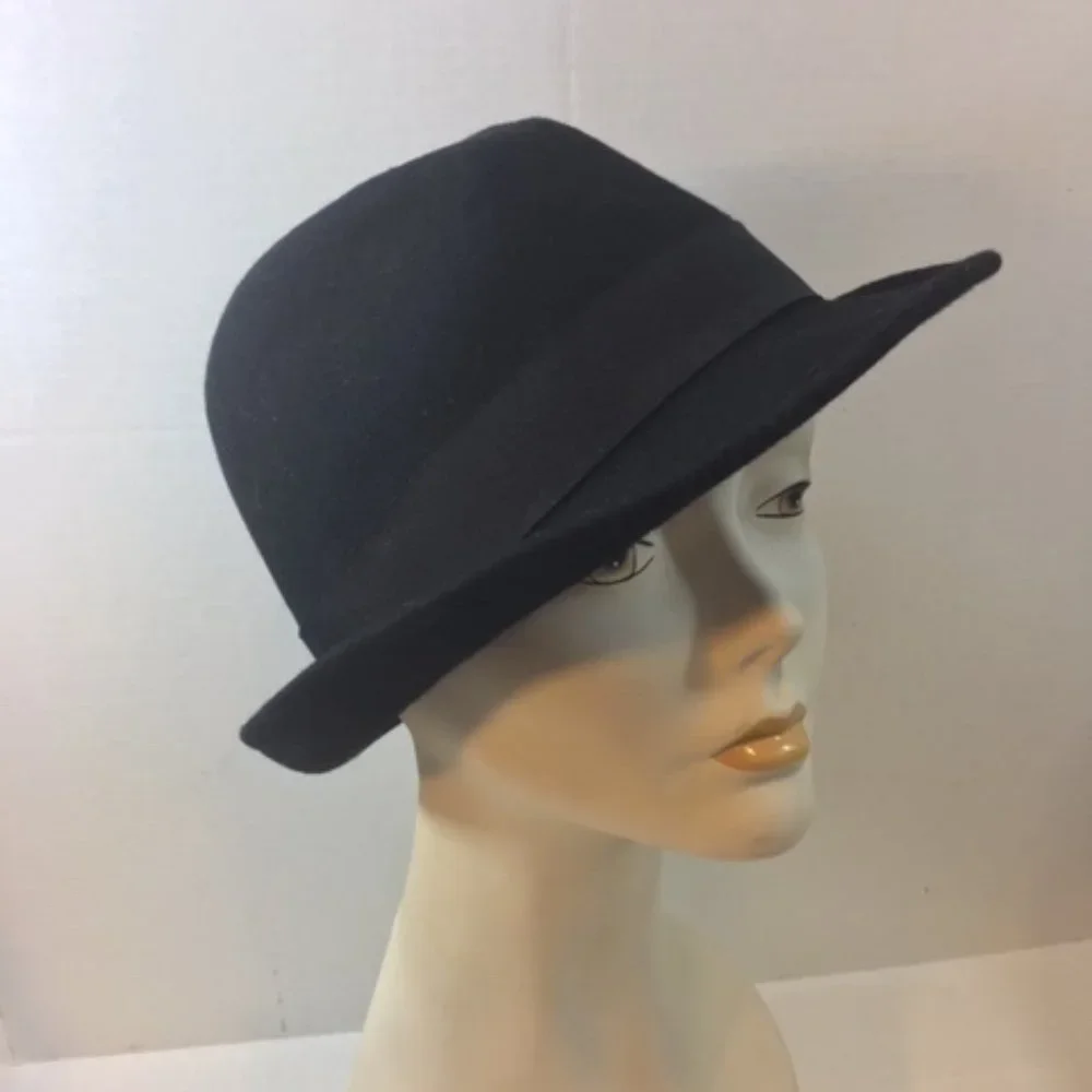 Dockers Stylish Black Wool Hat w/ Grosgrain Ribbon S/M
